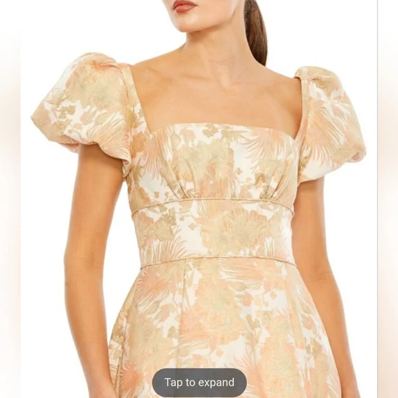 Mac Duggal Gold Puff Sleeve Mini Dress